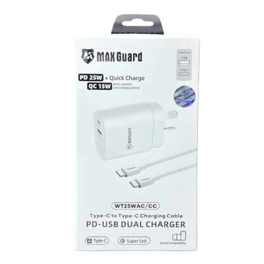 Maxguard Type C & USB Power Adapter Wall Plug (NZ / AUS), With Type C to Type C Cable