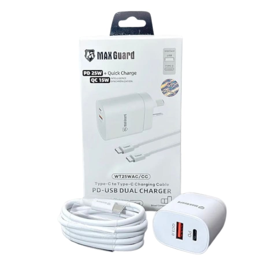 Maxguard Type C & USB Power Adapter Wall Plug (NZ / AUS), With Type C to Type C Cable