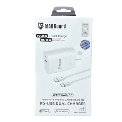 Maxguard Type C & USB Power Adapter Wall Plug (NZ / AUS), With Type C to Type C Cable