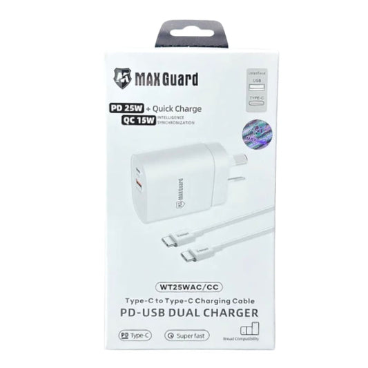 Maxguard Type C & USB Power Adapter Wall Plug (NZ / AUS), With Type C to Type C Cable