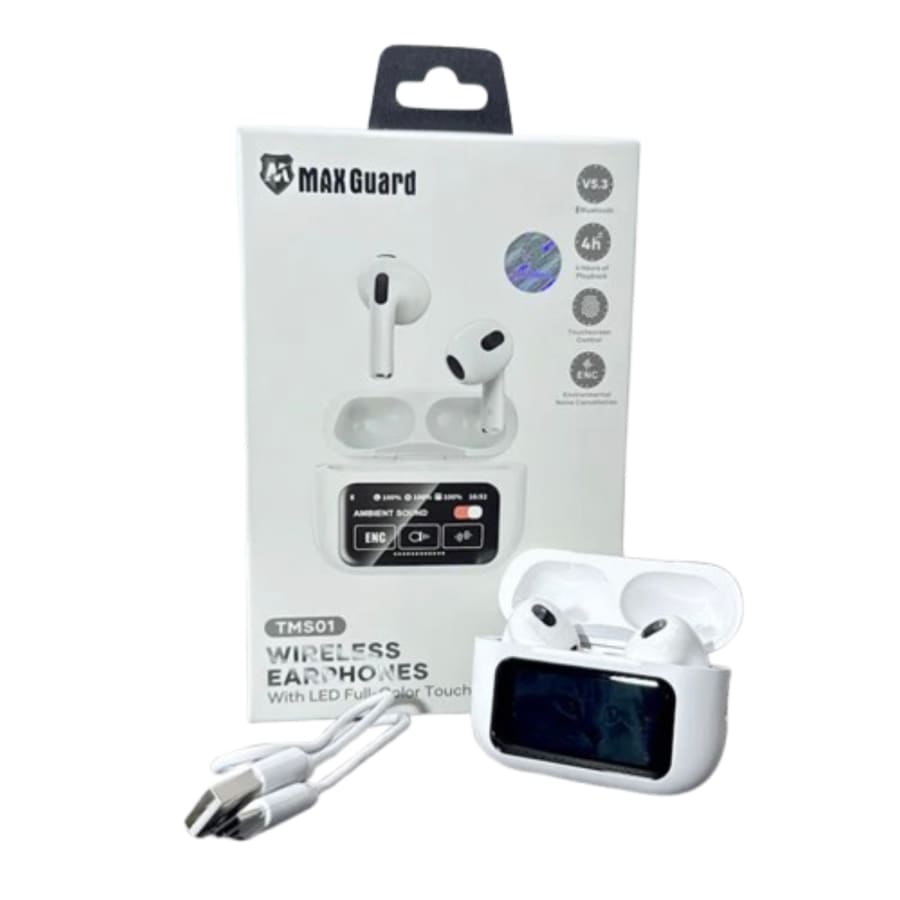 Maxguard Wireless Earphones with LED Colour Touchscreen