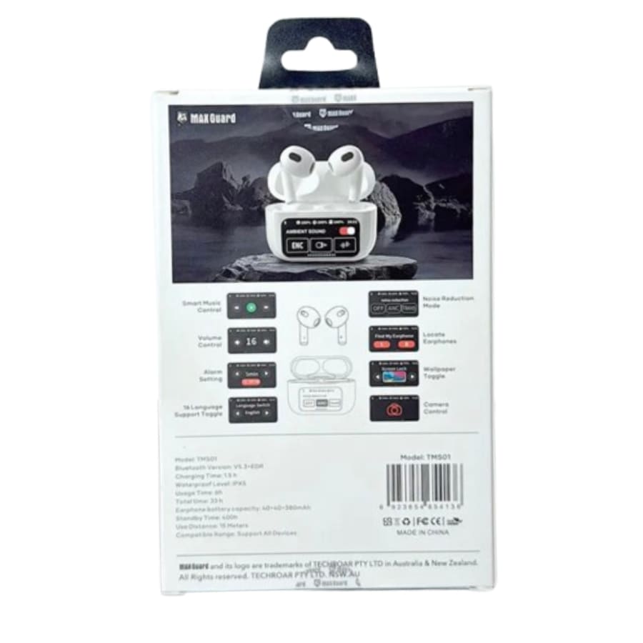 Maxguard Wireless Earphones with LED Colour Touchscreen