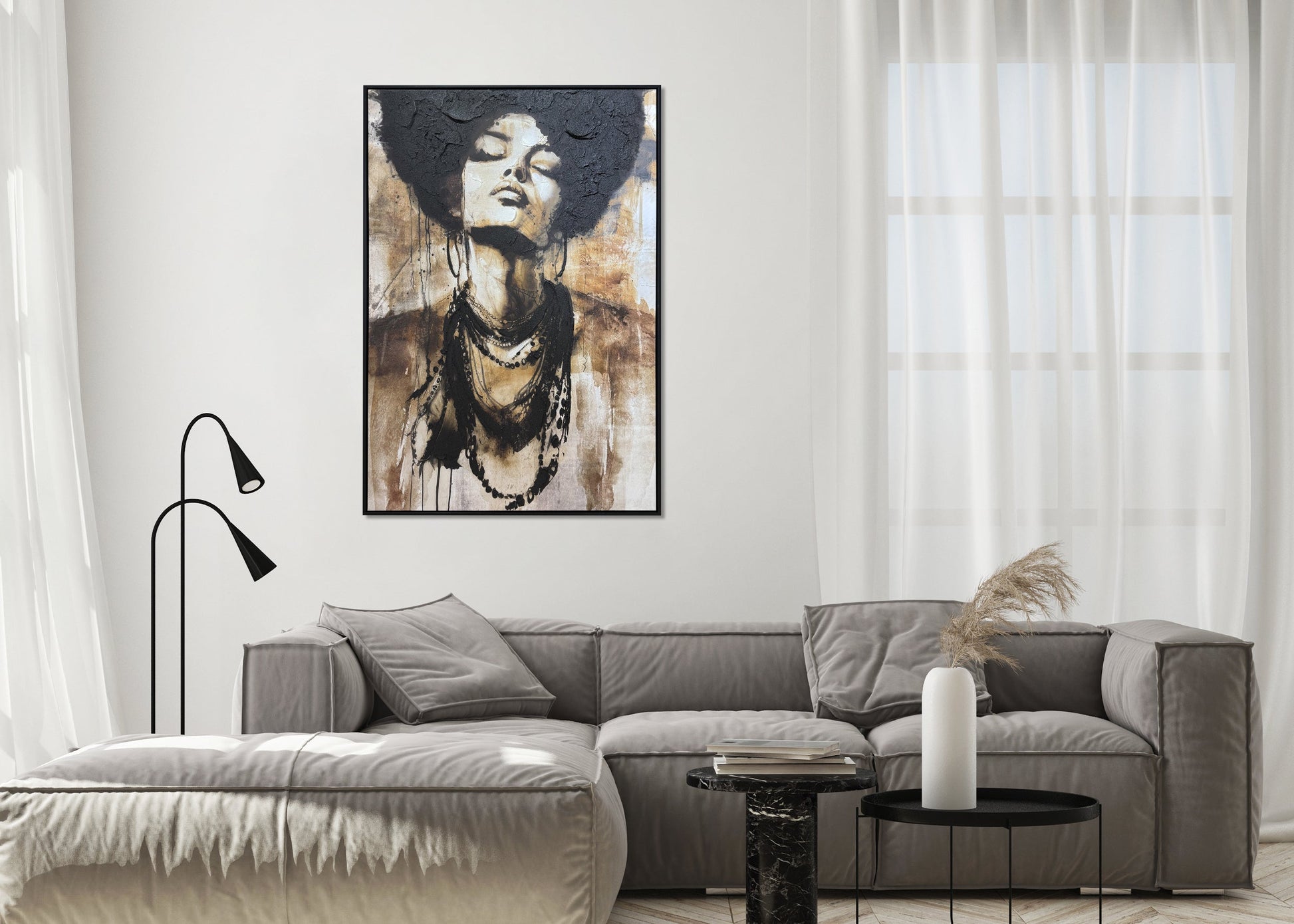 Me Being Afro Hand Painted Framed Canvas Wall Art at online8 furniture store Auckland