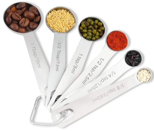 Stainless Steel Measuring Spoons Set 1/8, 1/4, 1/2 & 1 tsp 1/2 & 1 Tbsp