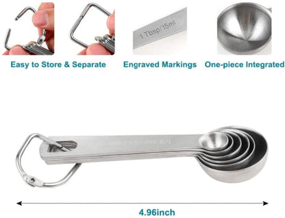 Stainless Steel Measuring Spoons Set 1/8, 1/4, 1/2 & 1 tsp 1/2 & 1 Tbsp