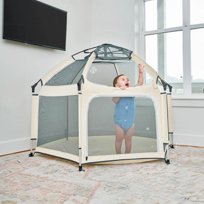 Baby Playpen Kids Tent Carrying Bag Portable Play Yard Toddlers (Beige)