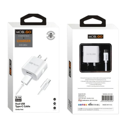 Mobigo 2.1A wall charger with USB-A to C combo GO304