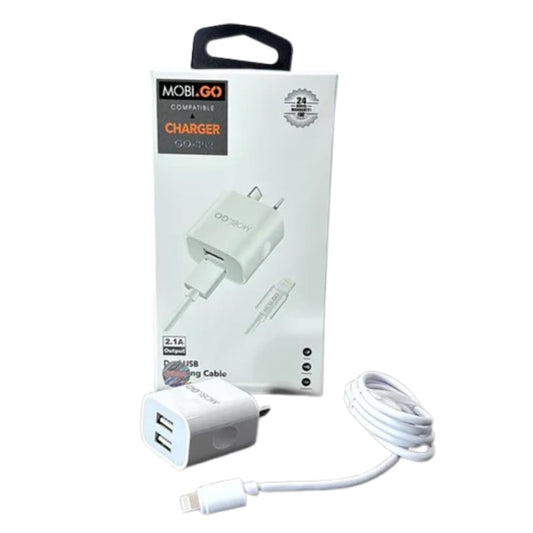Mobigo 2.1A wall charger with USB-A to Lightning combo GO302