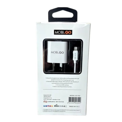 Mobigo 2.1A wall charger with USB-A to Lightning combo GO302