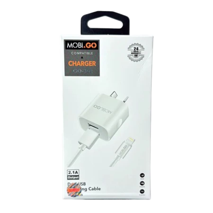 Mobigo 2.1A wall charger with USB-A to Lightning combo GO302
