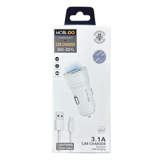 Mobigo 3.1A 2 USB car charger with USB-A to Lightning combo GO221L