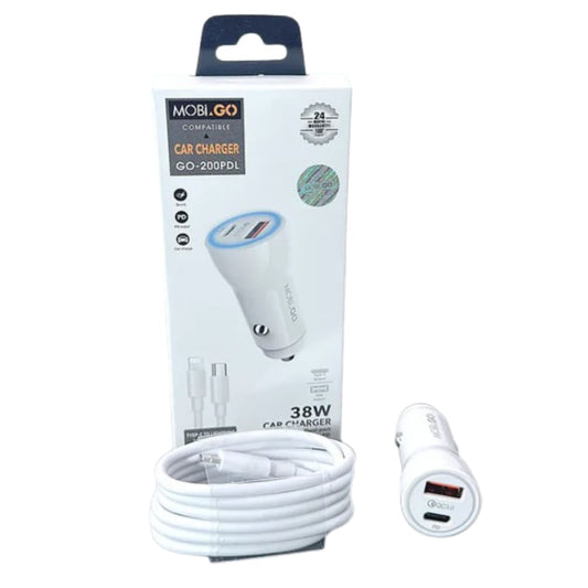 Mobigo 38W 2 UAB car charger with Type-C to Lightning combo GO200PDL