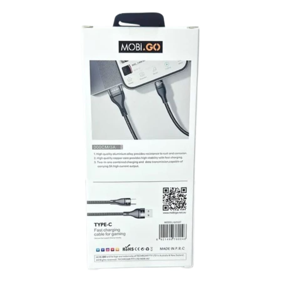 Mobigo 3m USB-A to C cable GO107