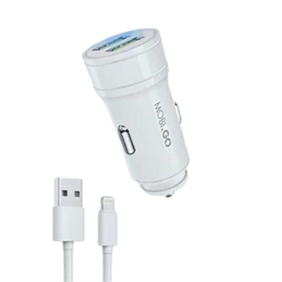 Mobigo Dual USB Car Charger With Lightning Cable GO221L