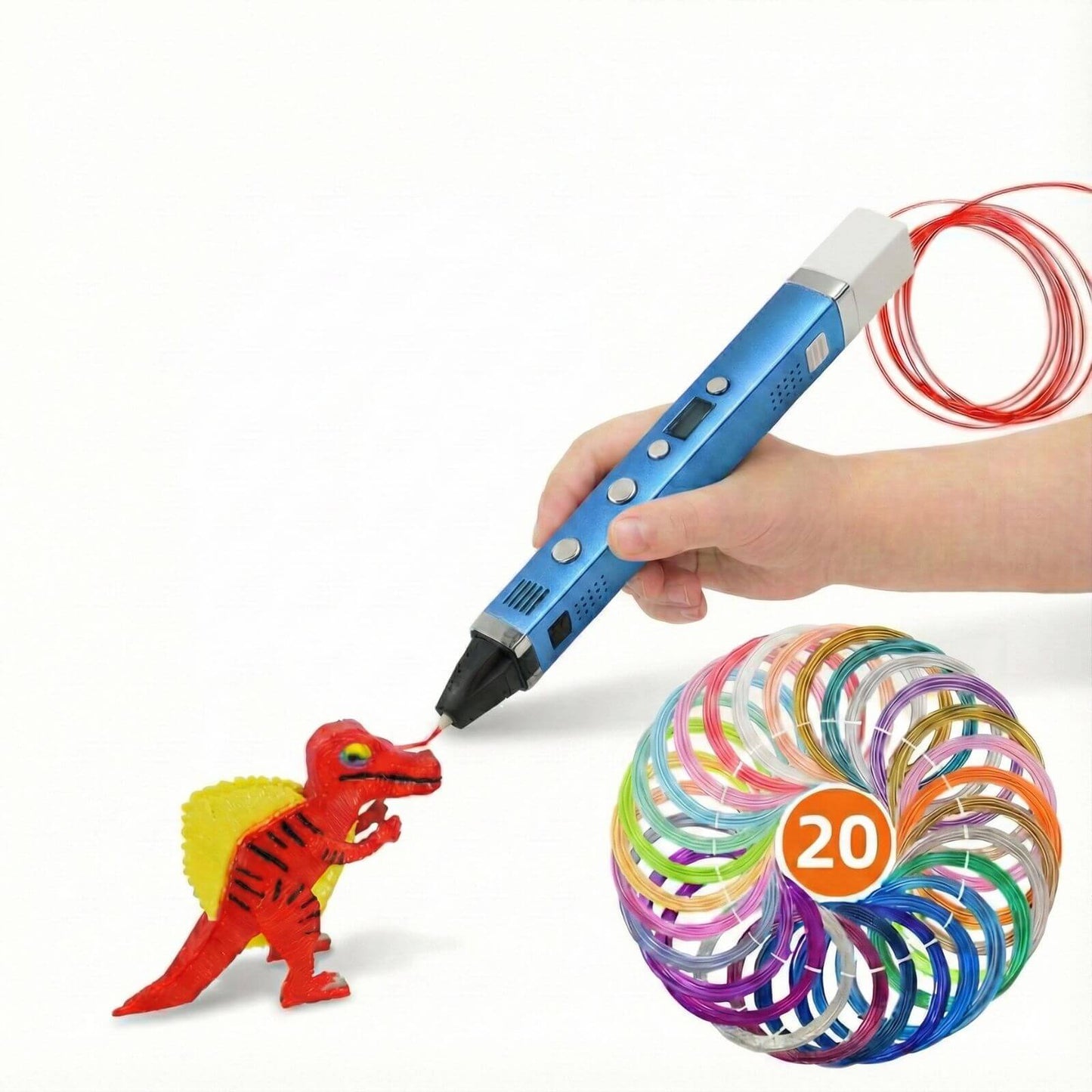 High & Low-Tem 3D Printing Pen Start Kit with 20 Colors PCL Filaments