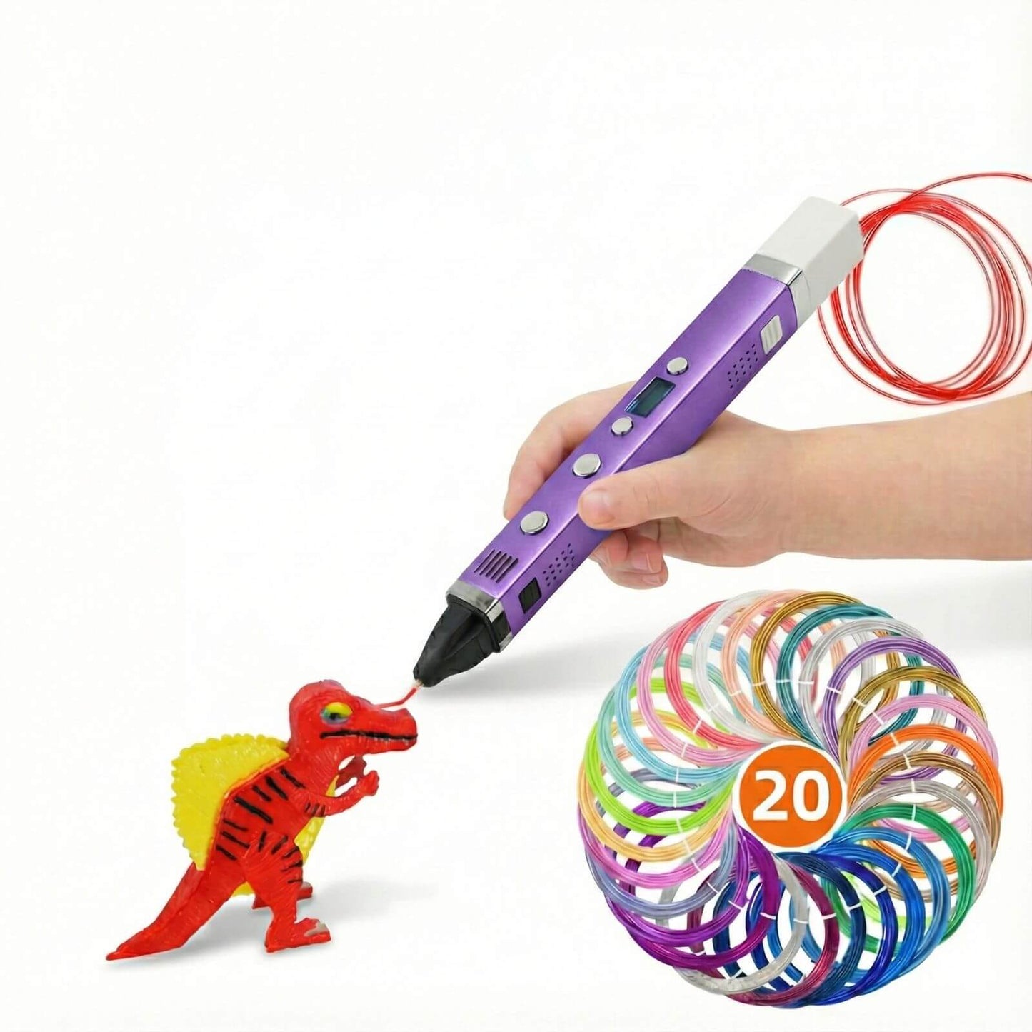 High & Low-Tem 3D Printing Pen Start Kit with 20 Colors PCL Filaments
