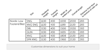 Nordic Low Foot Slatted Bed Frame - NZ Made at online8 furniture store Auckland