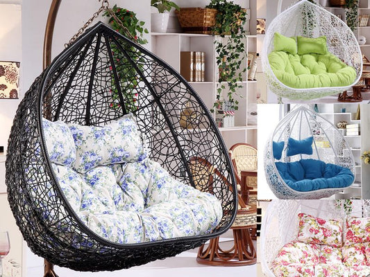 Blue Floral - Cushion Pad Seat Set High Quality For Double Hanging Basket Chair