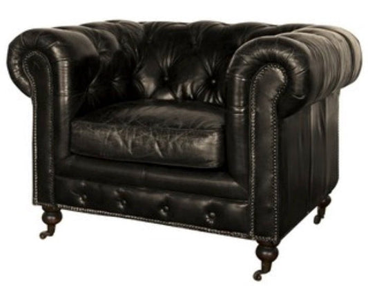 Oxford Chesterfield Aged Leather Armchair - Belon Black at online8 furniture store Auckland
