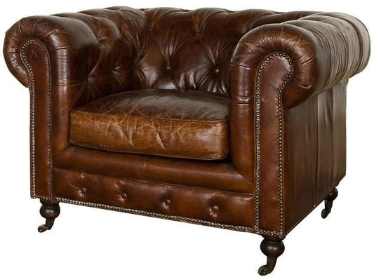 Oxford Chesterfield Aged Leather Armchair - Vintage Cigar at online8 furniture store Auckland