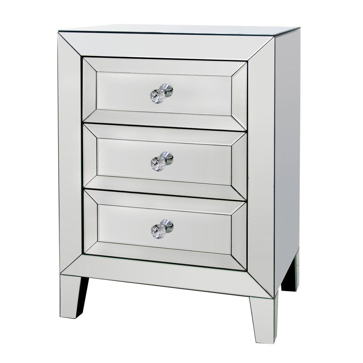 Palisade 3 Drawer Mirrored Bedside Table at online8 furniture store Auckland