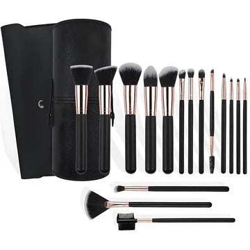 Professional Makeup Brush Set 16 Pieces Soft Fiber Hair Wooden Handle Black Color For Foundation Powder Blush Eyeshadow And More