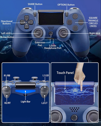 Premium Wireless PS4 Controller Navy Blue | Bluetooth Gamepad for PS4 & PC