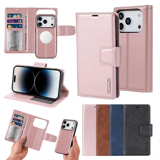 Compatible with iPhone 17 Pro Max Hanman Miro Leather 2-in-1 Wallet Case with Magnetic Back