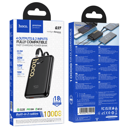 Q37 Graceful Fast Charging Power Bank 10000mAh with Built-In Cables