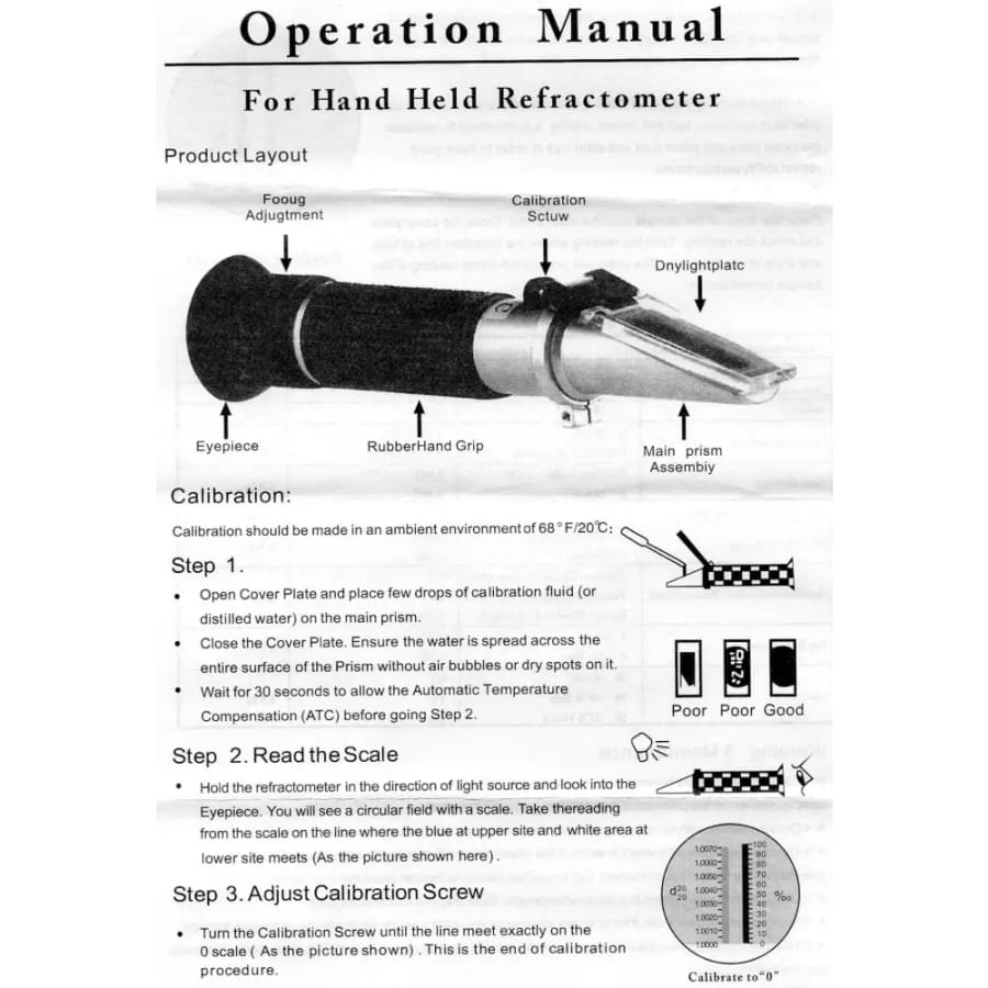 Refractometer - Sugar (Dual Scale: Brix 0-32% & 1.000-1.120 Specific Gravity)