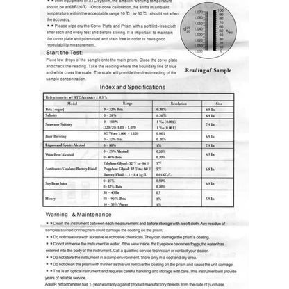Refractometer - Sugar (Dual Scale: Brix 0-32% & 1.000-1.120 Specific Gravity)