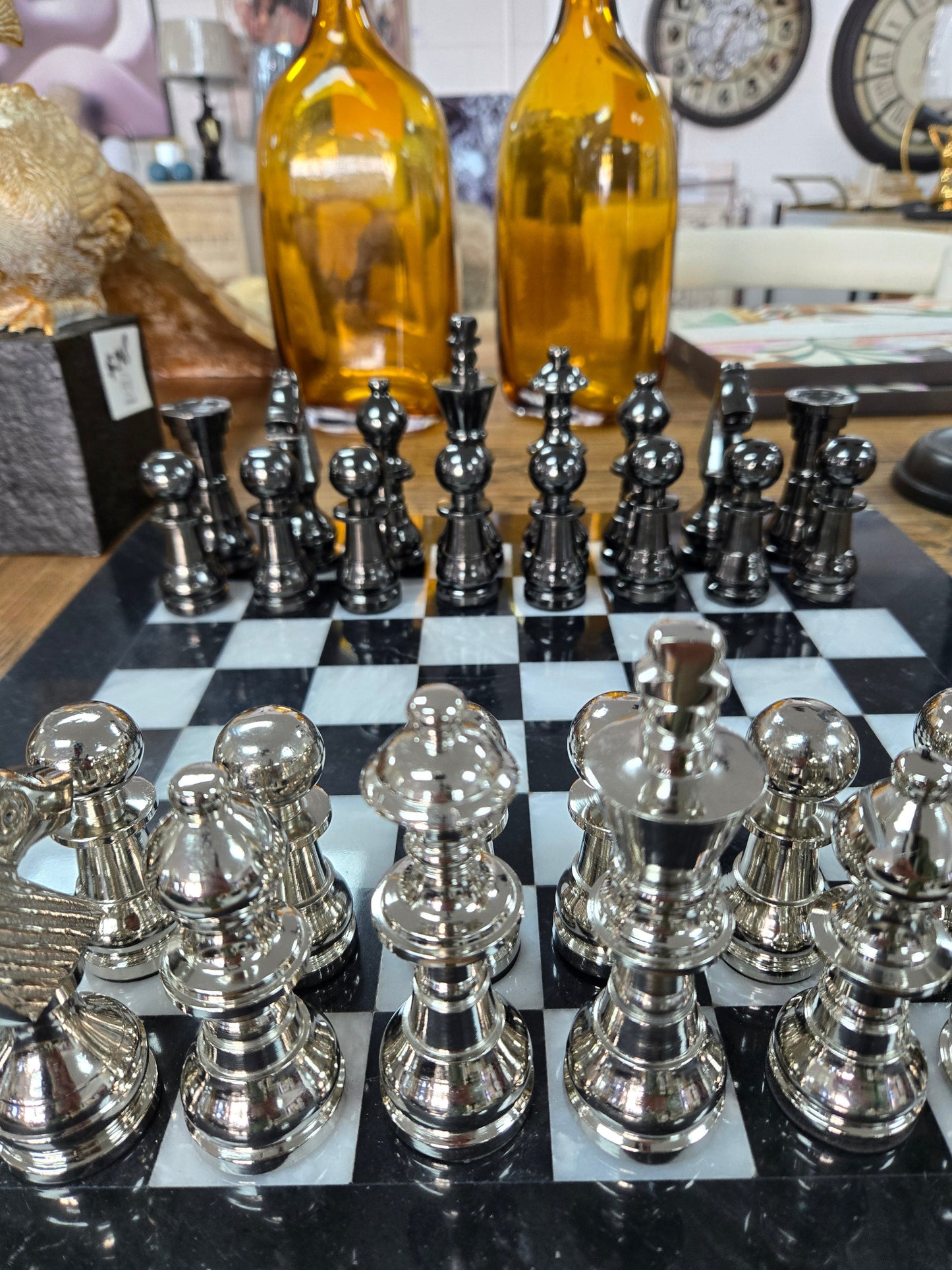 Marble & Aluminium Chess Set - Large