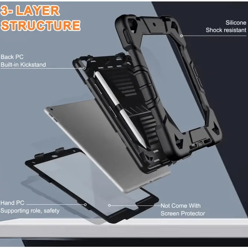 Rugged iPad 10.2 Case (7th/8th/9th Gen) – Shockproof Cover, Stand & Pencil Holder