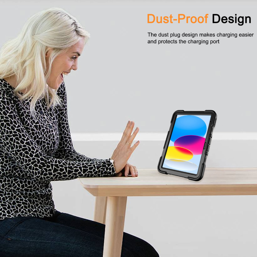 Rugged iPad 11th Gen 10.9" Case – Shockproof Cover Stand & Pencil Holder (Black)
