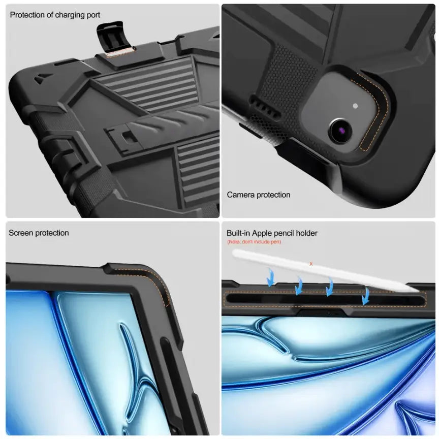 Rugged iPad Air 11" 2024 Case – Shockproof Cover Stand & Pencil Holder