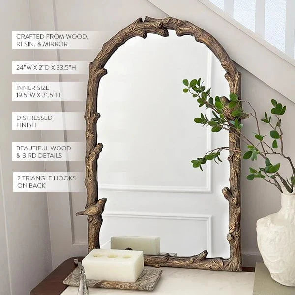 Rustic Branch and Birds Arch Mirror at online8 furniture store Auckland