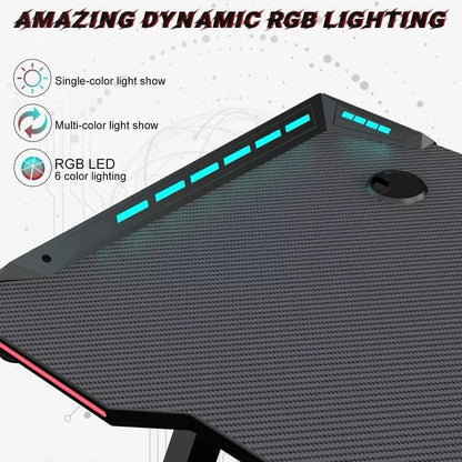 Gaming Desk Table RGB Light Computer Desk Wireless Charger 140cm