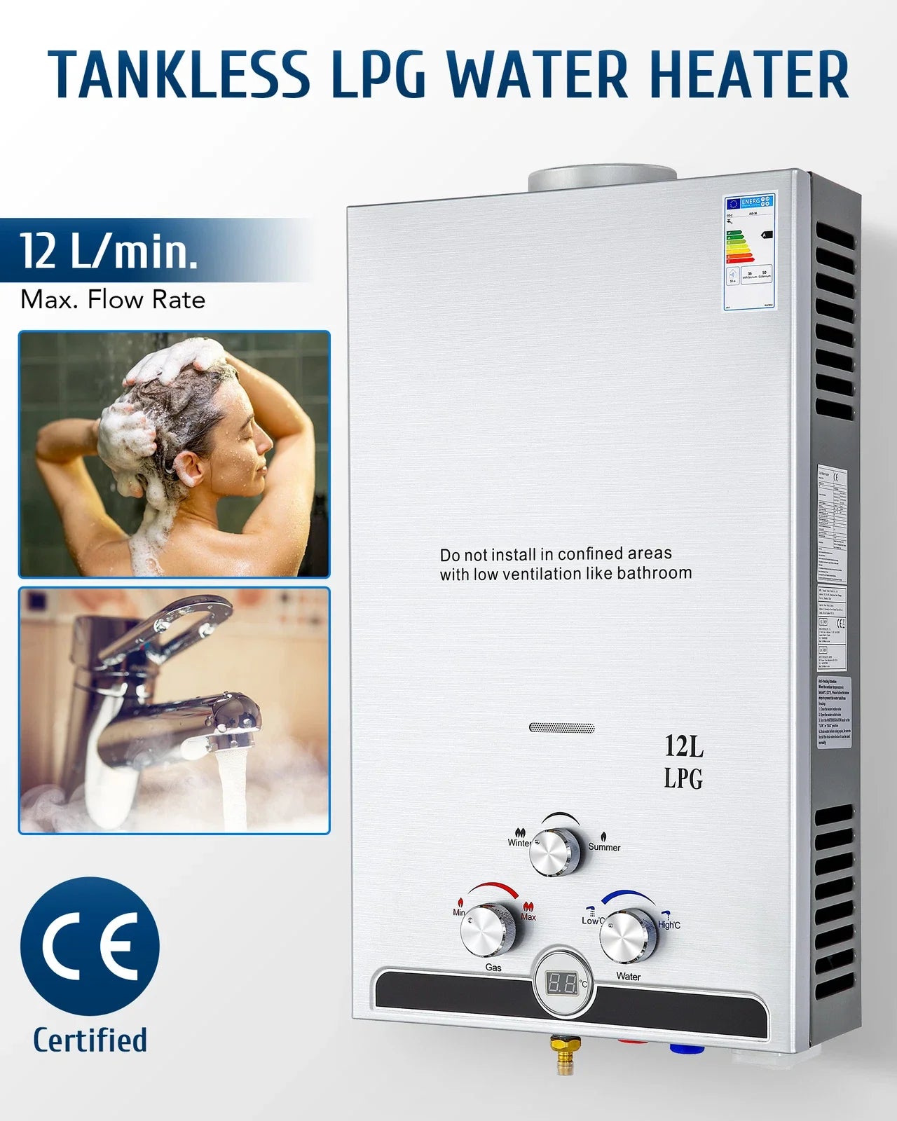 Gas Water Heating with Pump 12L