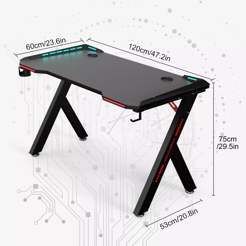 Gaming Desk Table Computer Desk Wireless Charger RGB Light 120cm