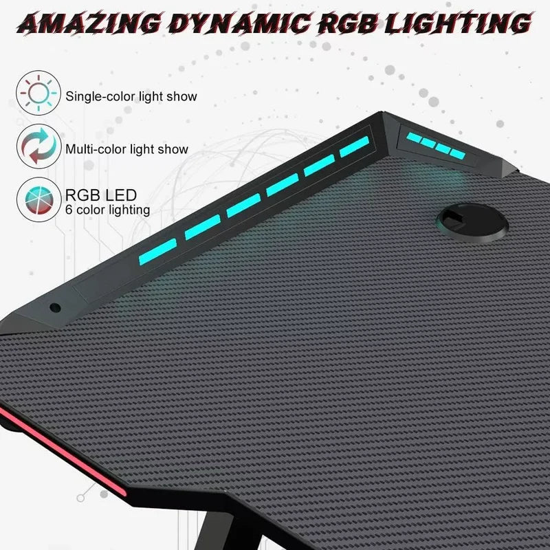 Gaming Desk & Chair Combo - RGB LED Desk + RGB LED Gaming Chair with Footrest