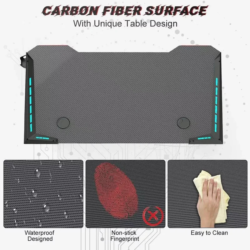 Gaming Desk & Chair Combo - RGB LED Desk + RGB LED Gaming Chair with Footrest