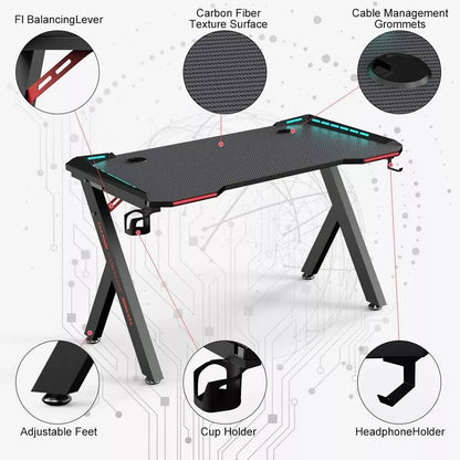 Gaming Desk Table Computer Desk Wireless Charger RGB Light 120cm