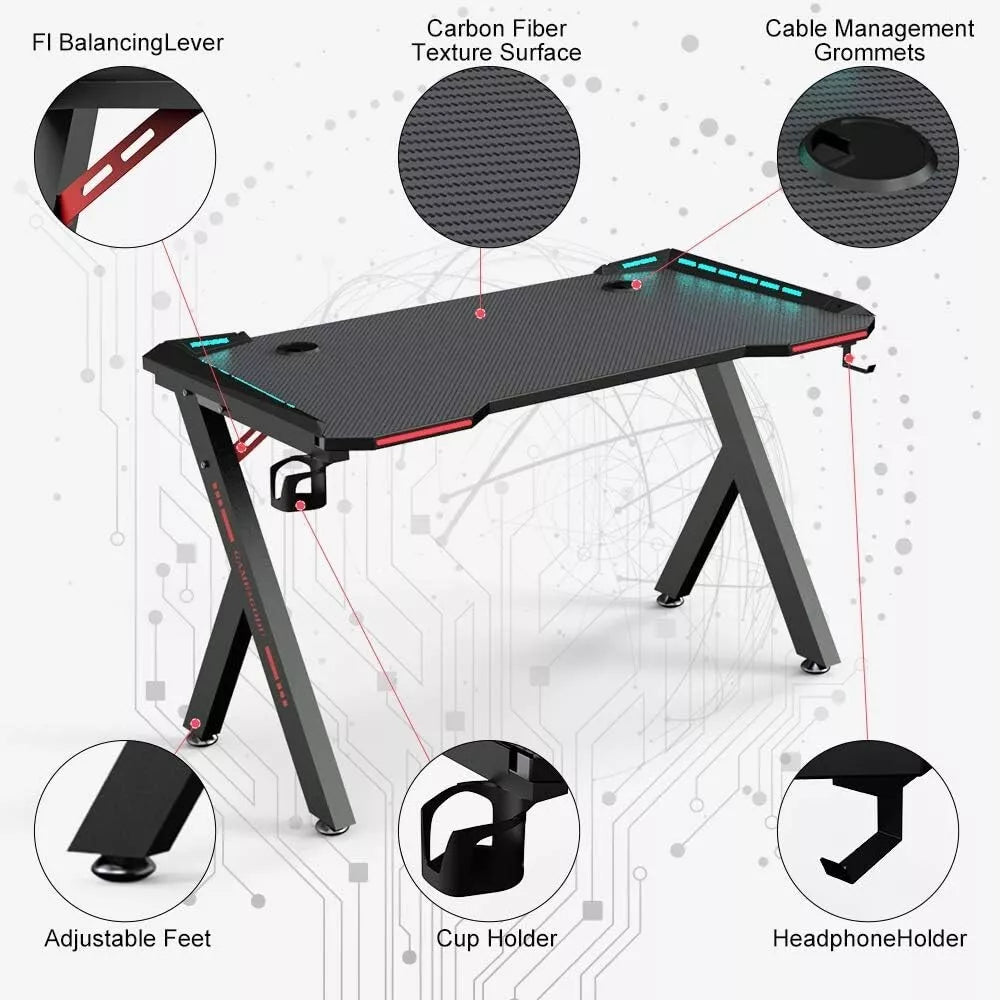 Gaming Desk Table Computer Desk Wireless Charger RGB Light 120cm