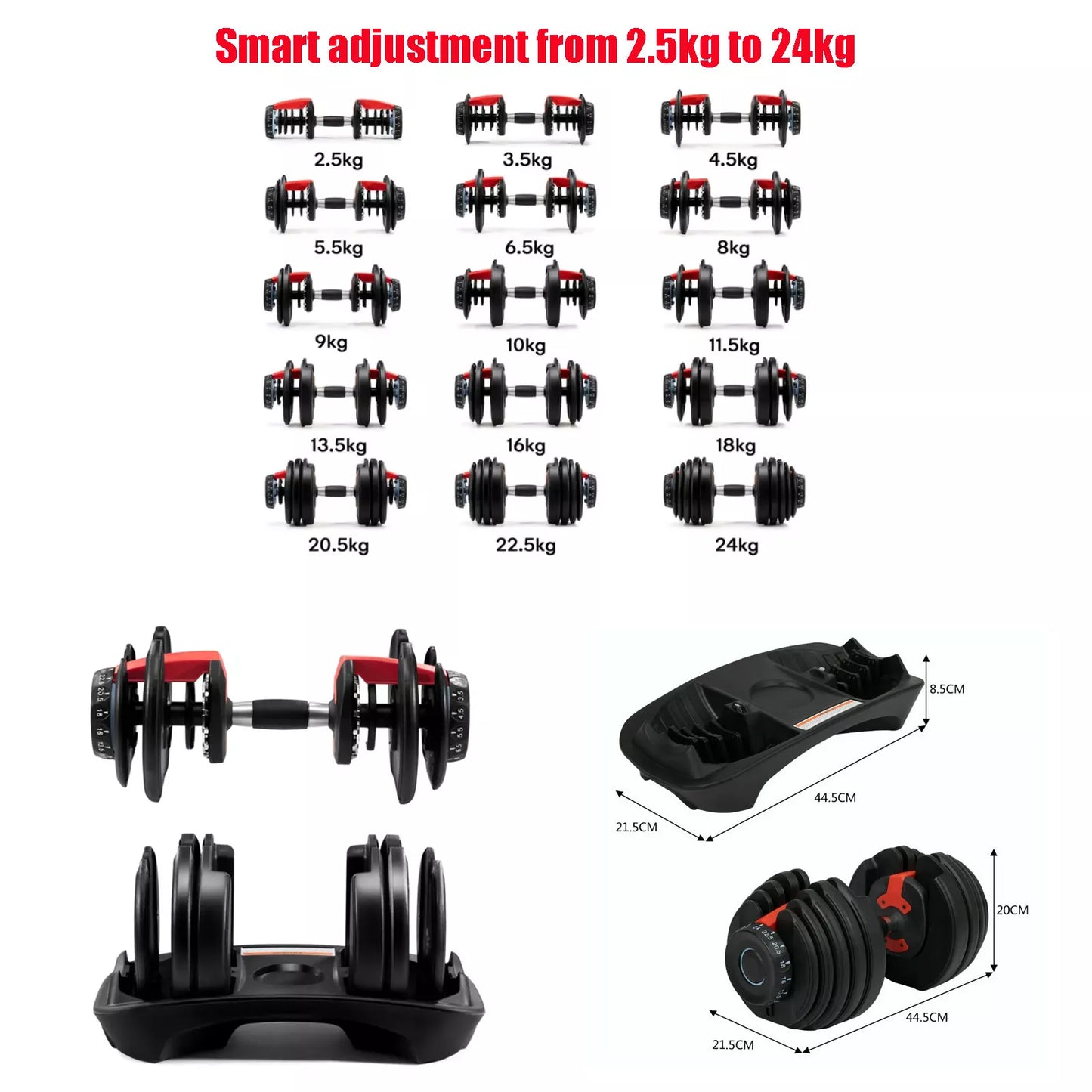 Adjustable Weights Dumbbell Set 24Kg Pair