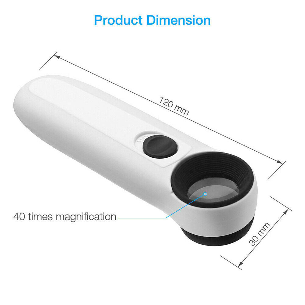 40X Magnifier Glass Jeweler Eye with 2 LED Lights
