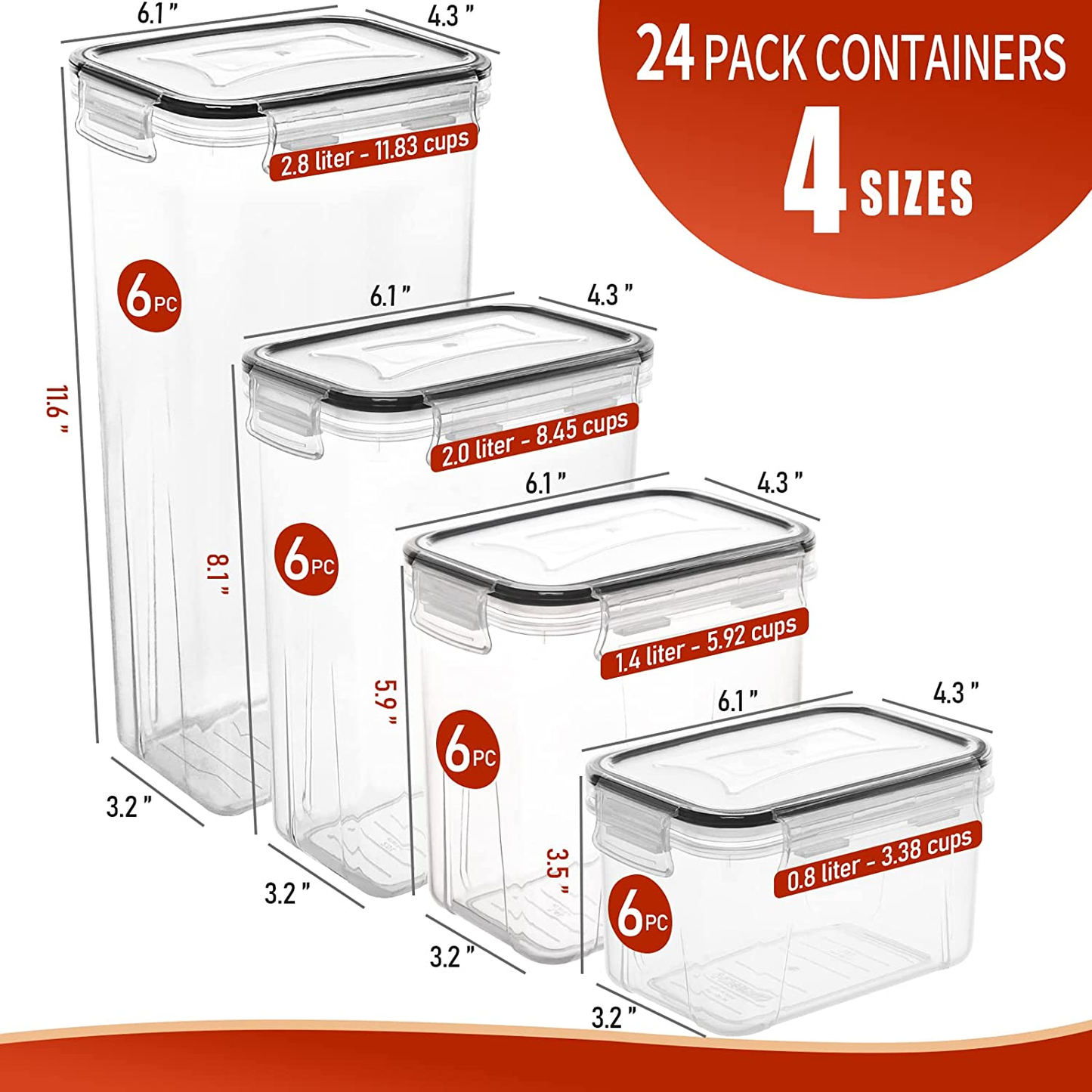 Food Storage Container Set Kitchen and Pantry Containers 24PCS