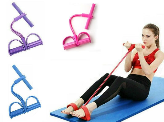 Elastic Sit Up Pull Rope Abdominal Exerciser Resistance Band 4 Tube Yoga PINK