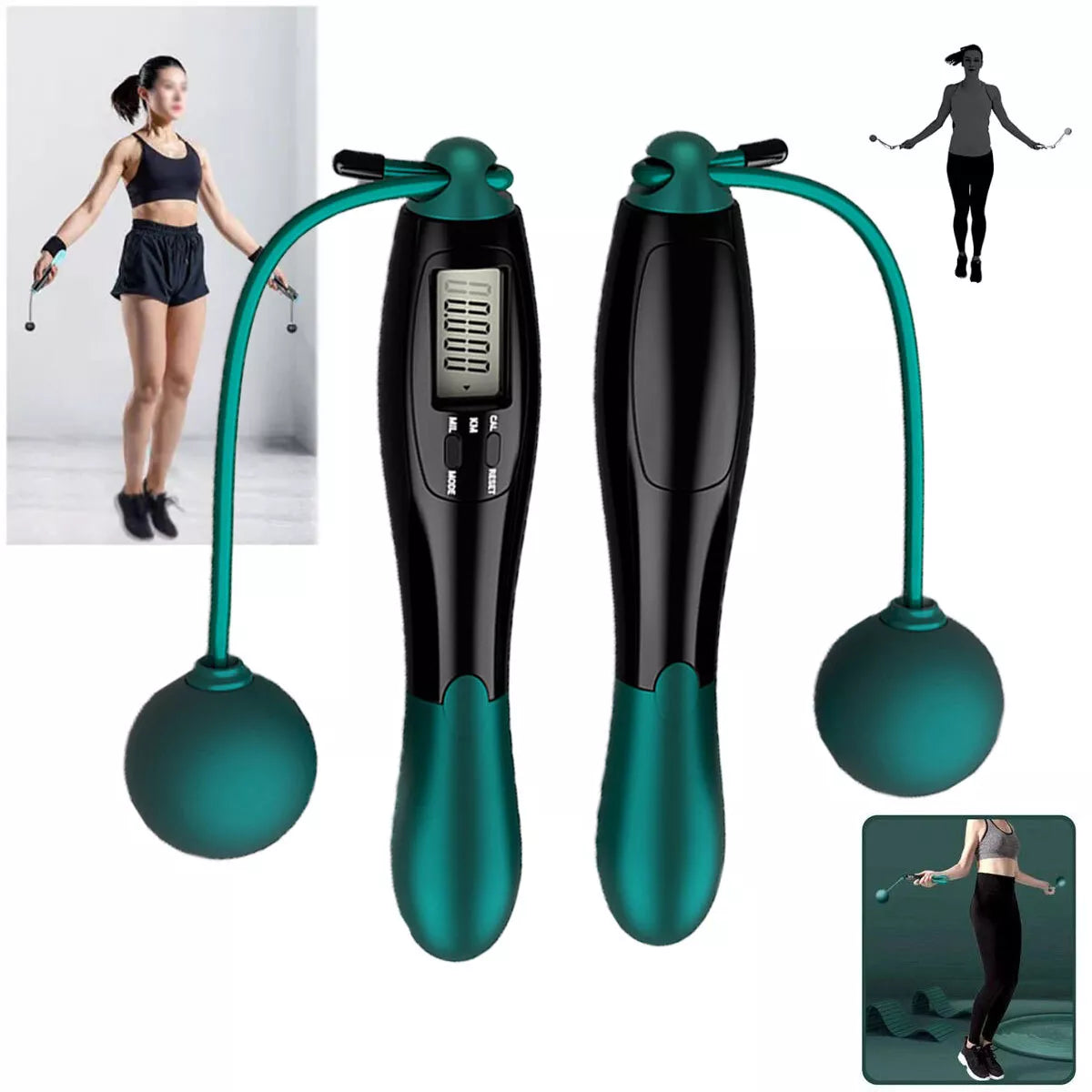 Cordless Skipping Digital Jump Rope (Black/Green)