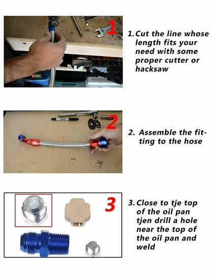 Turbo Charger Oil Drain Return Line Oil Feed Complete Kit Fit for T3 T4 GT35 T70 T66