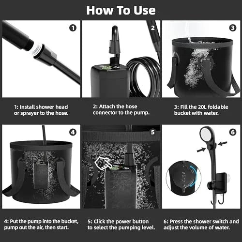 Portable Shower Kit Camping Shower Kit with Bucket